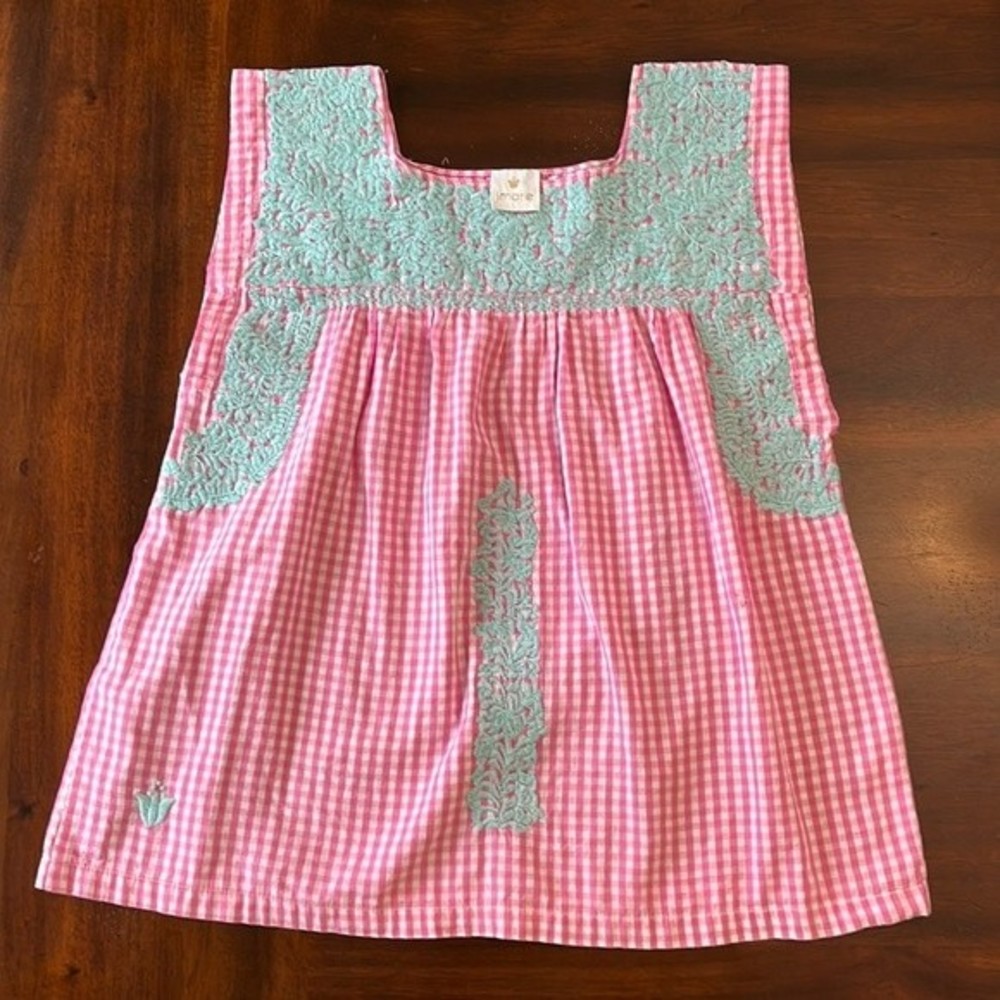 J. Marie Mexican gingham pink and blue embroidered top size small